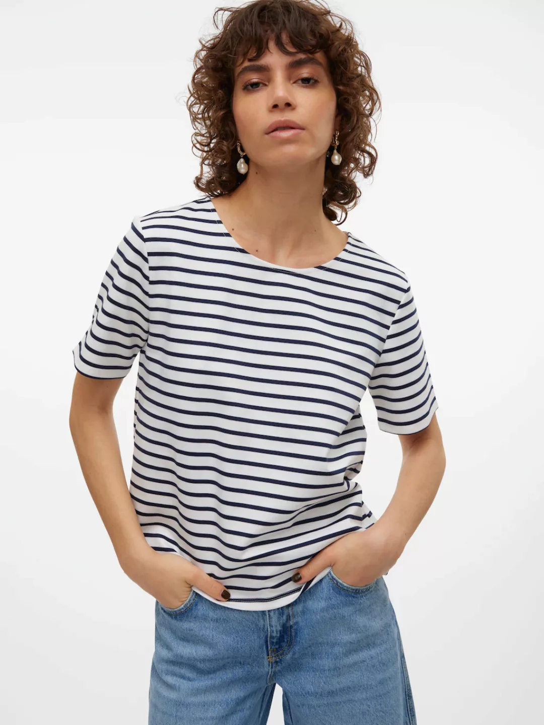 Vero Moda Rundhalsshirt "VMABBY SS ZIP TOP JRS NOOS" günstig online kaufen