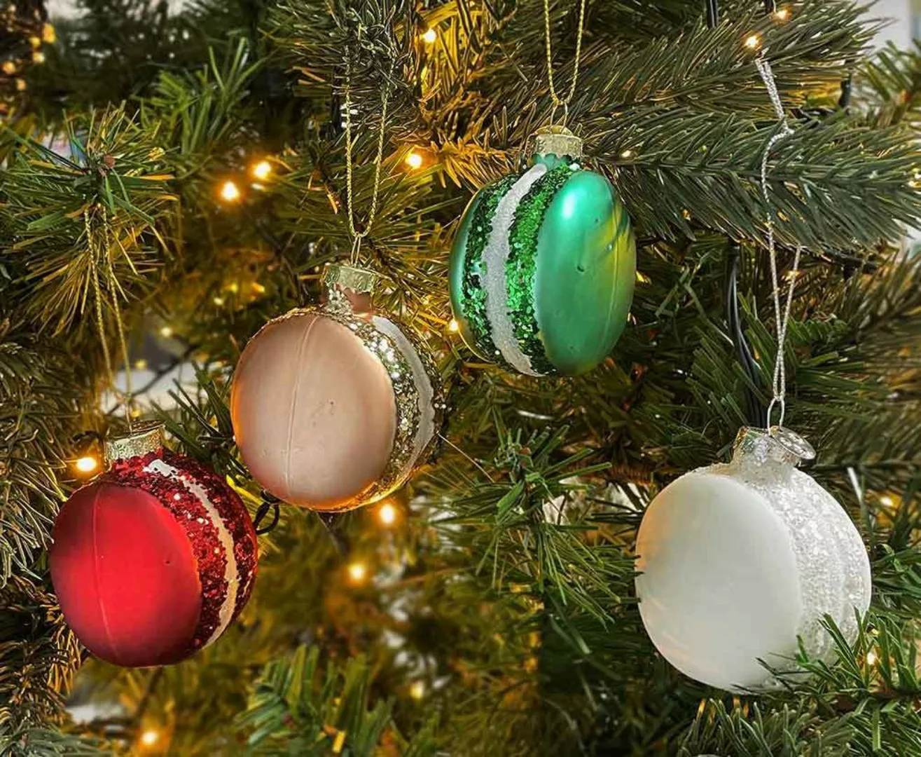 Christbaumschmuck Macarons 4 Stück Gebäck Christbaumanhänger Weihnachten günstig online kaufen