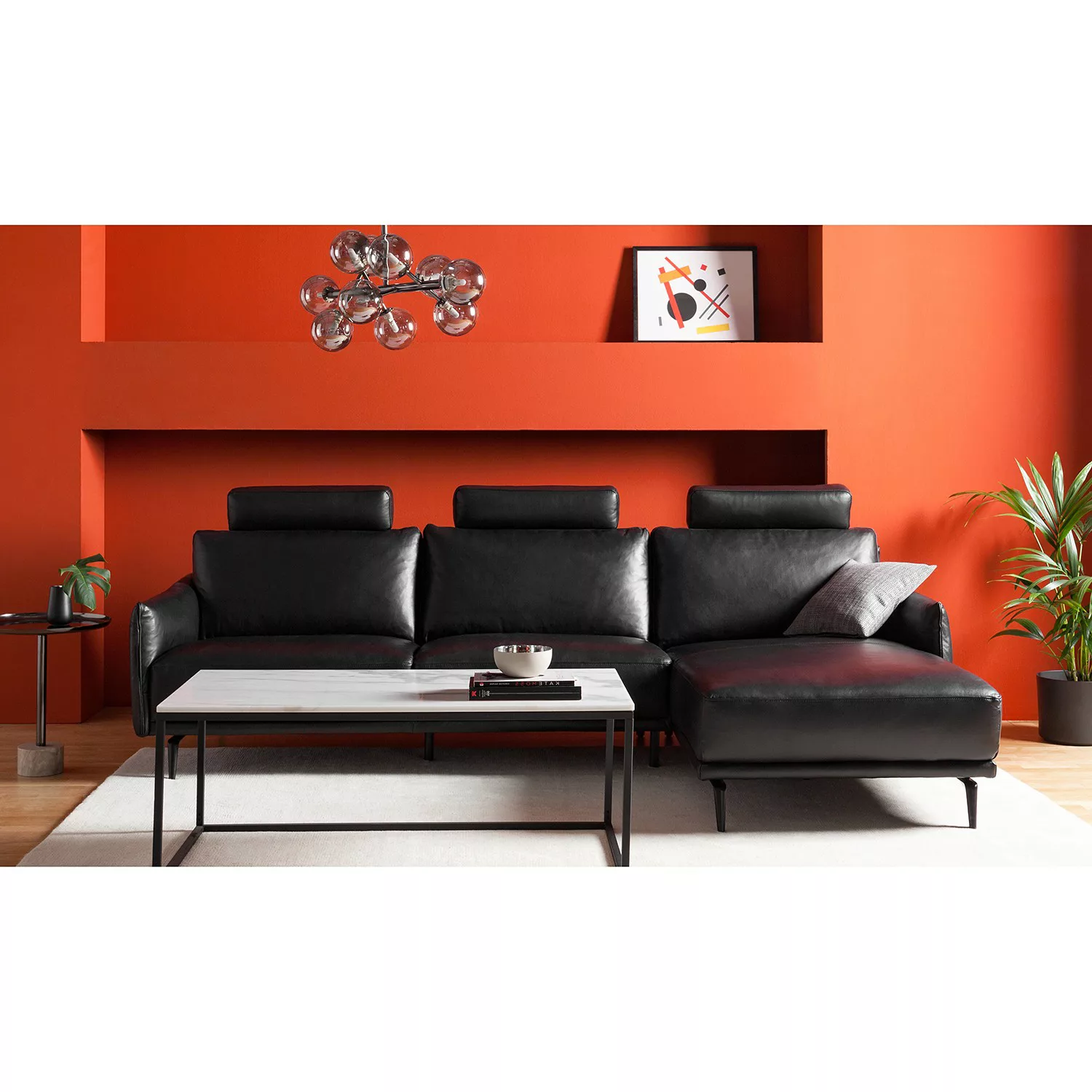 home24 Studio Copenhagen Ecksofa Harlev Schwarz Echtleder 280x98x167 cm günstig online kaufen