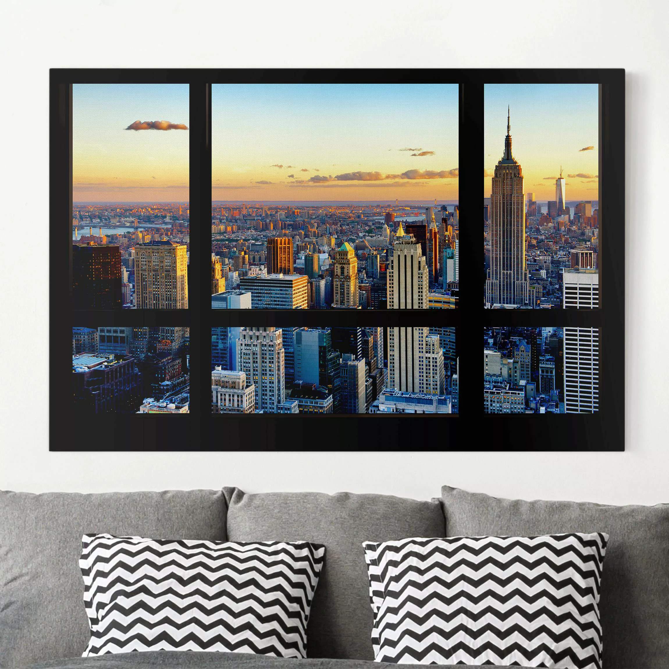 Leinwandbild New York - Querformat Fensterausblick - Sonnenaufgang New York günstig online kaufen