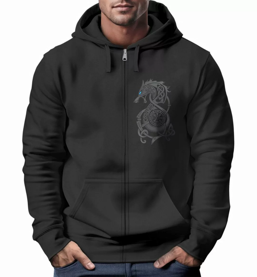 Neverless Sweatjacke Sweatjacke Herren mit Kapuze Wikinger Kompass Fenris W günstig online kaufen