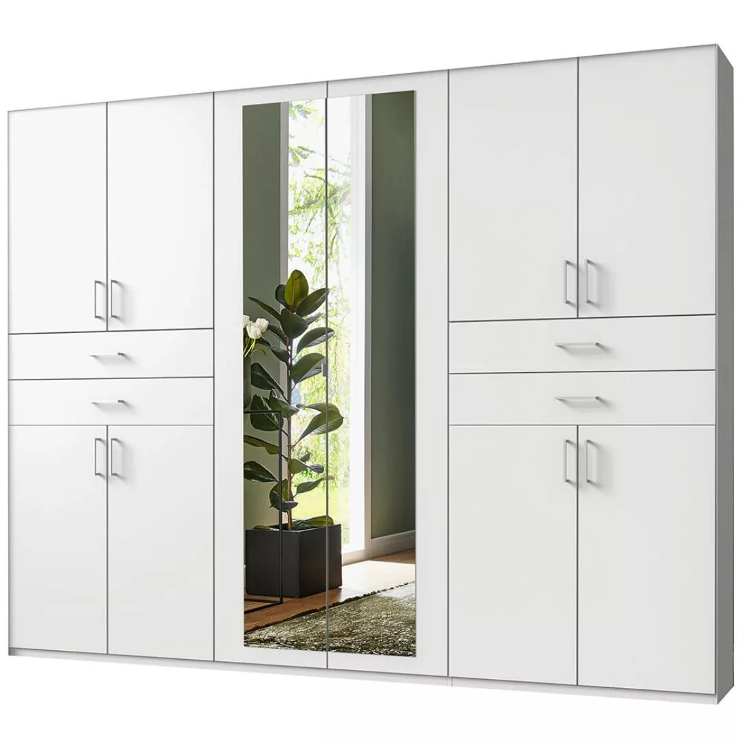 Kleiderschrank mit Spiegel, 270 cm breit modern in weiß TREVISO-43 günstig online kaufen