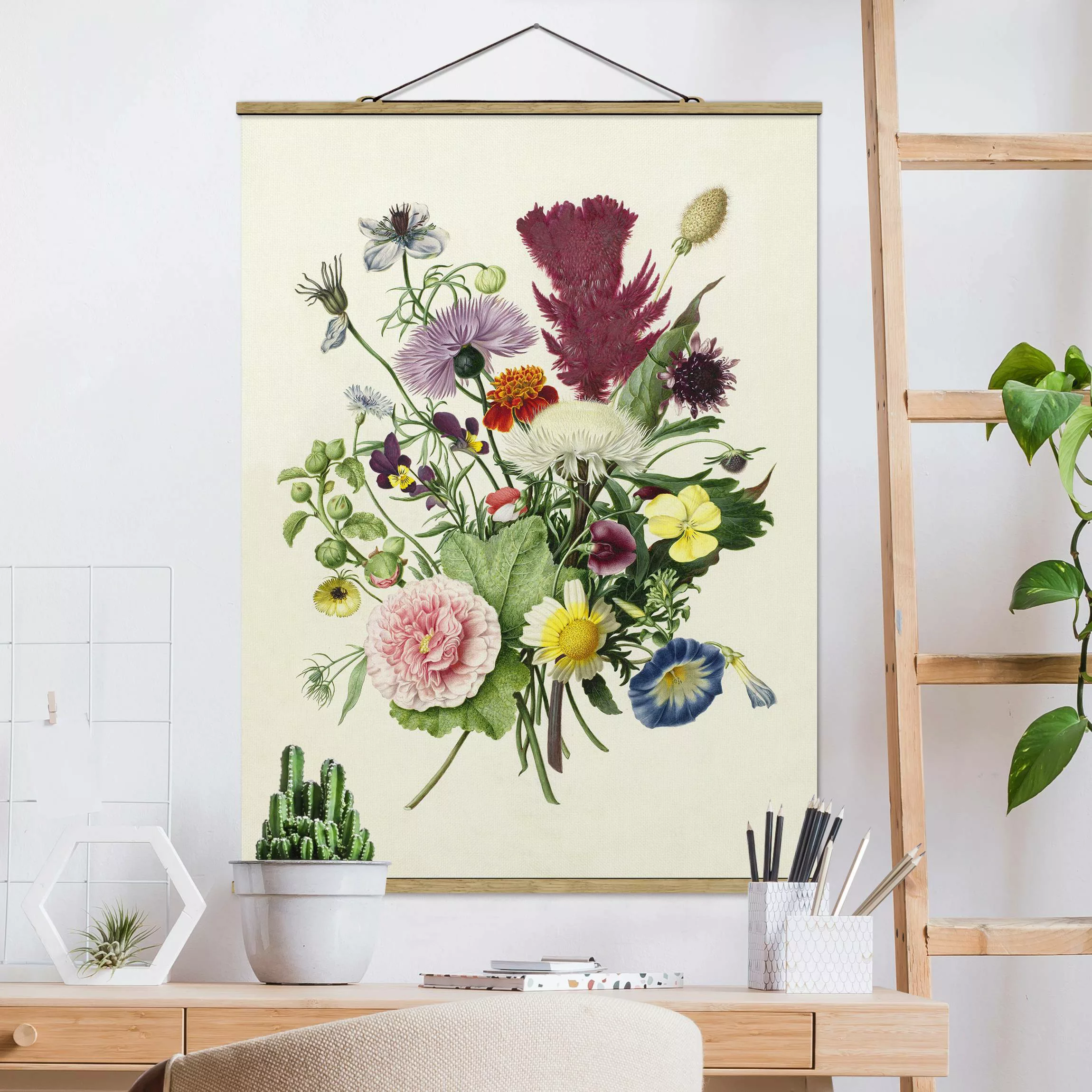 Stoffbild Blumen mit Posterleisten - Hochformat Blumenstrauß von 1680 günstig online kaufen