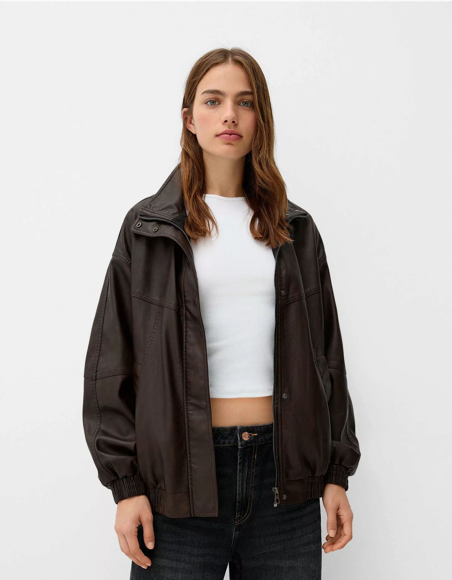 Bershka Oversize-Kunstlederjacke Damen Xl Braun günstig online kaufen