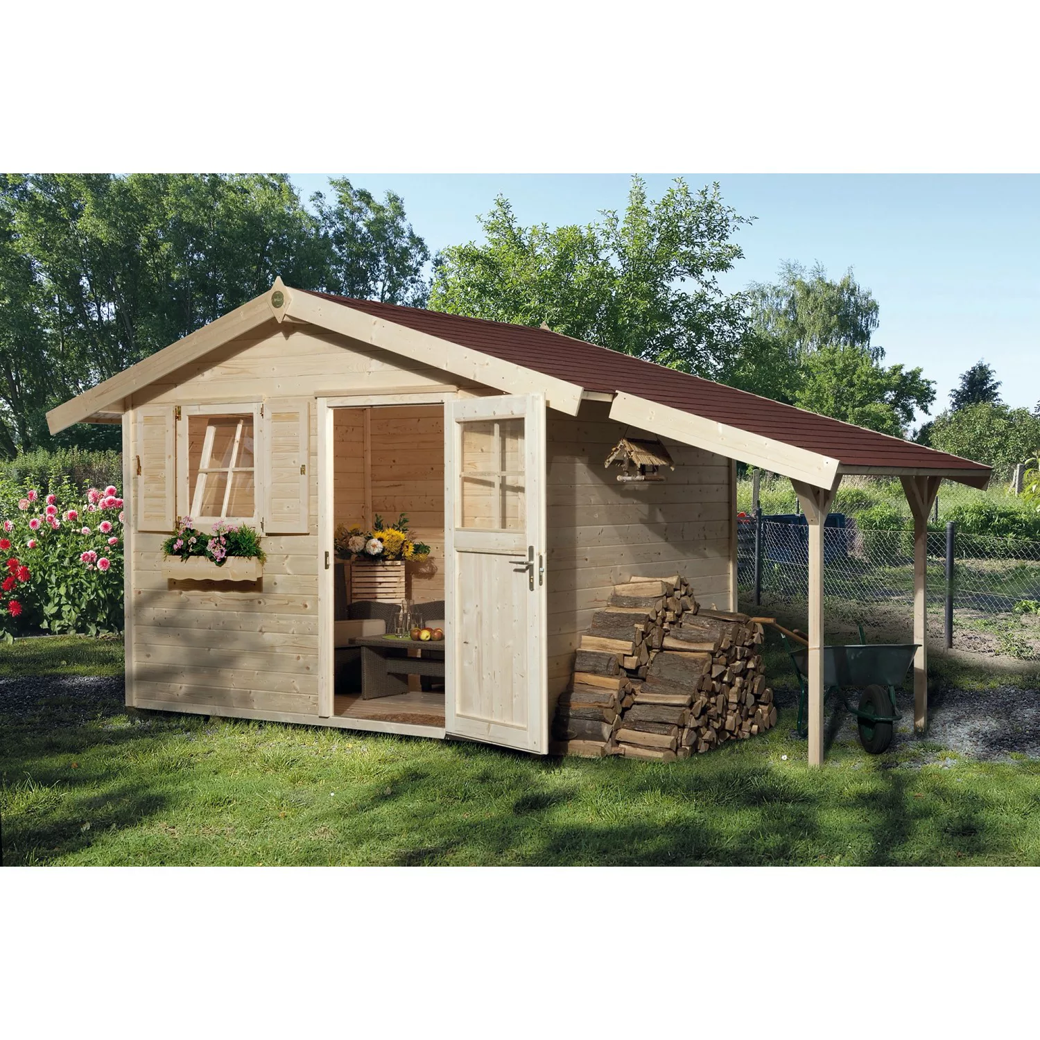 OBI Outdoor Living Holz-Gartenhaus Bozen Satteldach Unbehandelt 420 cm x 27 günstig online kaufen