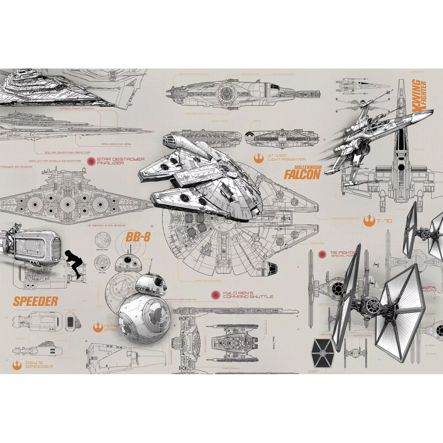 KOMAR Papier Fototapete - STAR WARS Blueprints - Größe 368 x 254 cm mehrfar günstig online kaufen