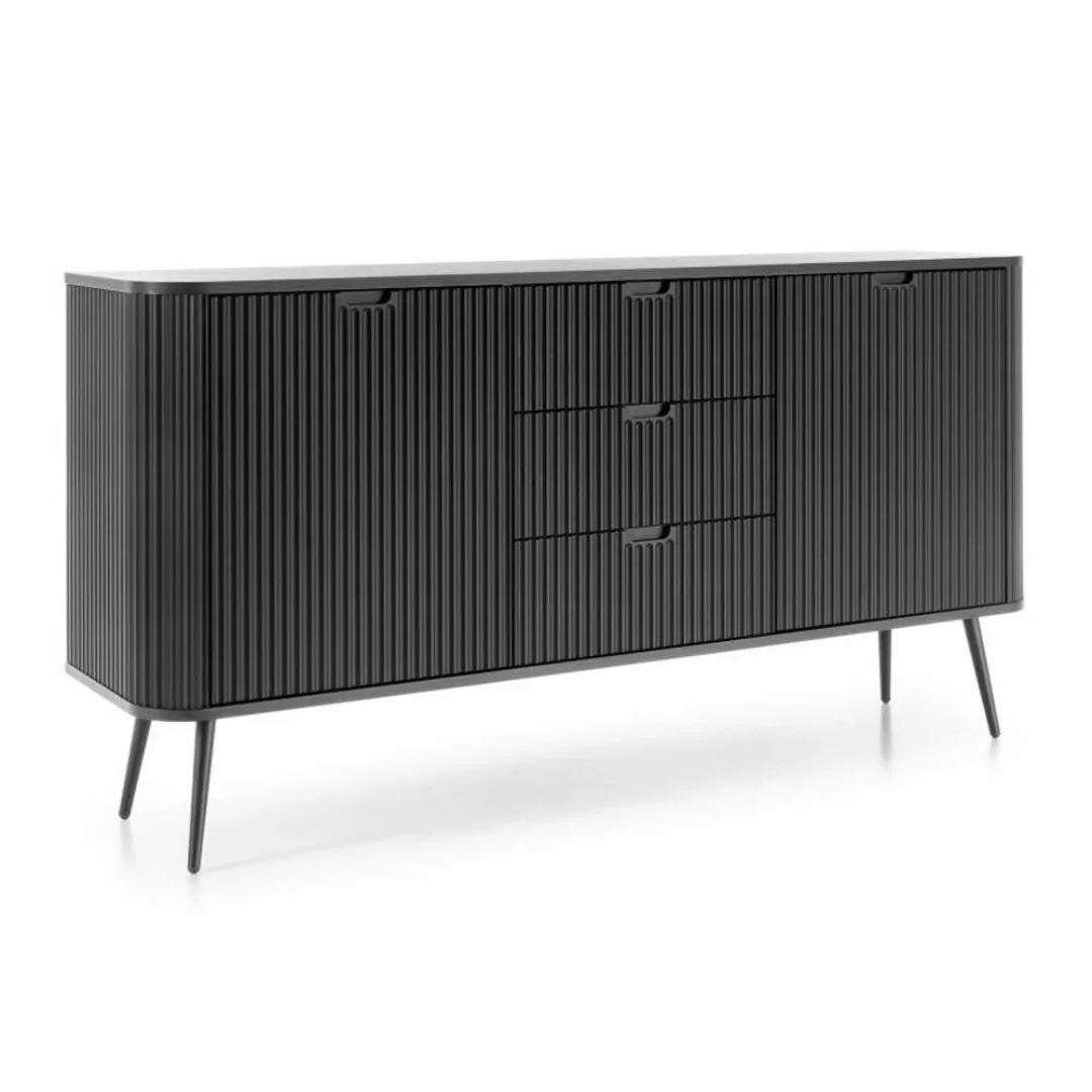 Sideboard schwarz gerillt, Füße schwarz, ZARA-160 günstig online kaufen