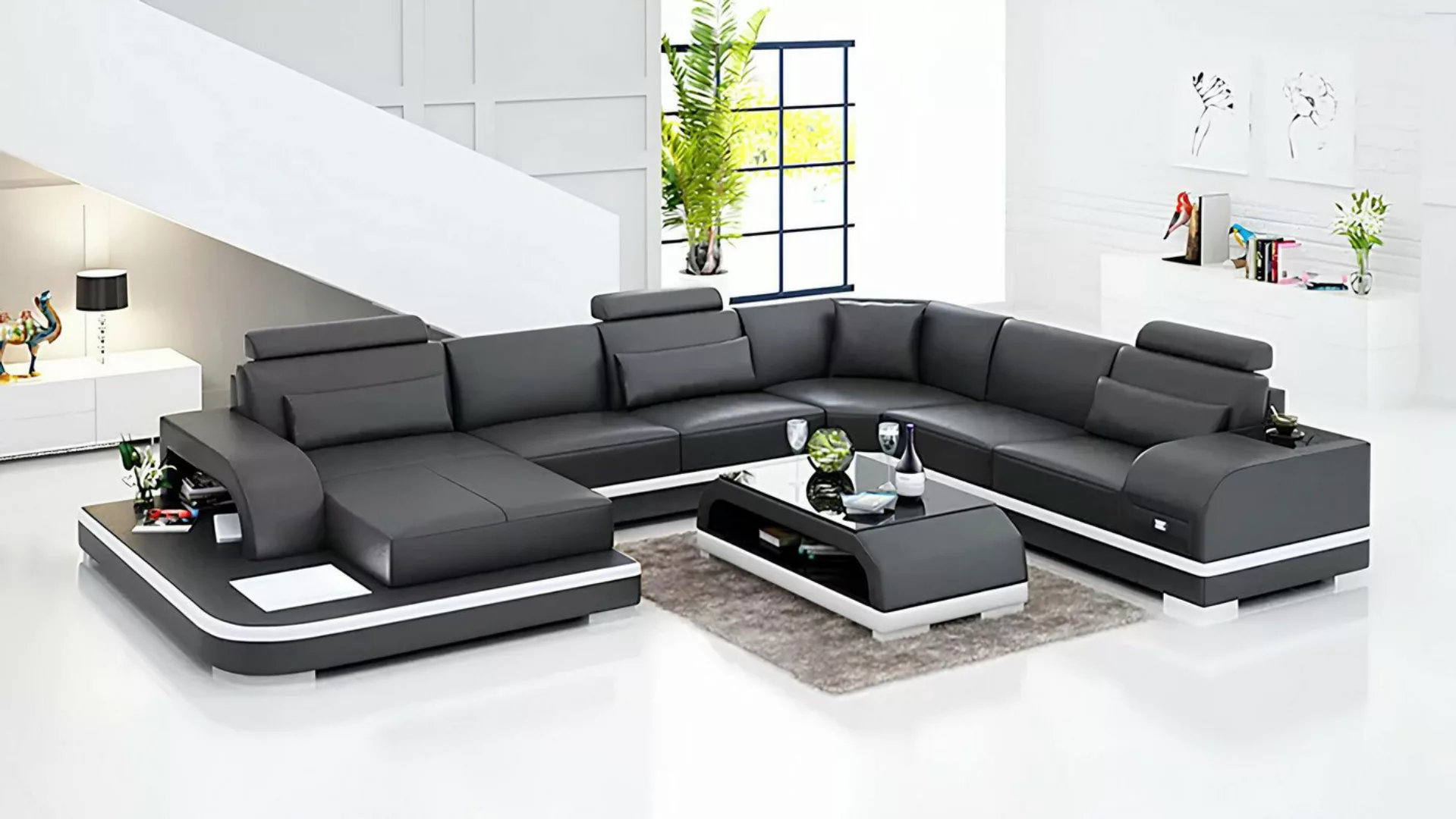 Xlmoebel Ecksofa U-Form Ledersofa Wohnlandschaft mit Eckcouch und Polsterun günstig online kaufen