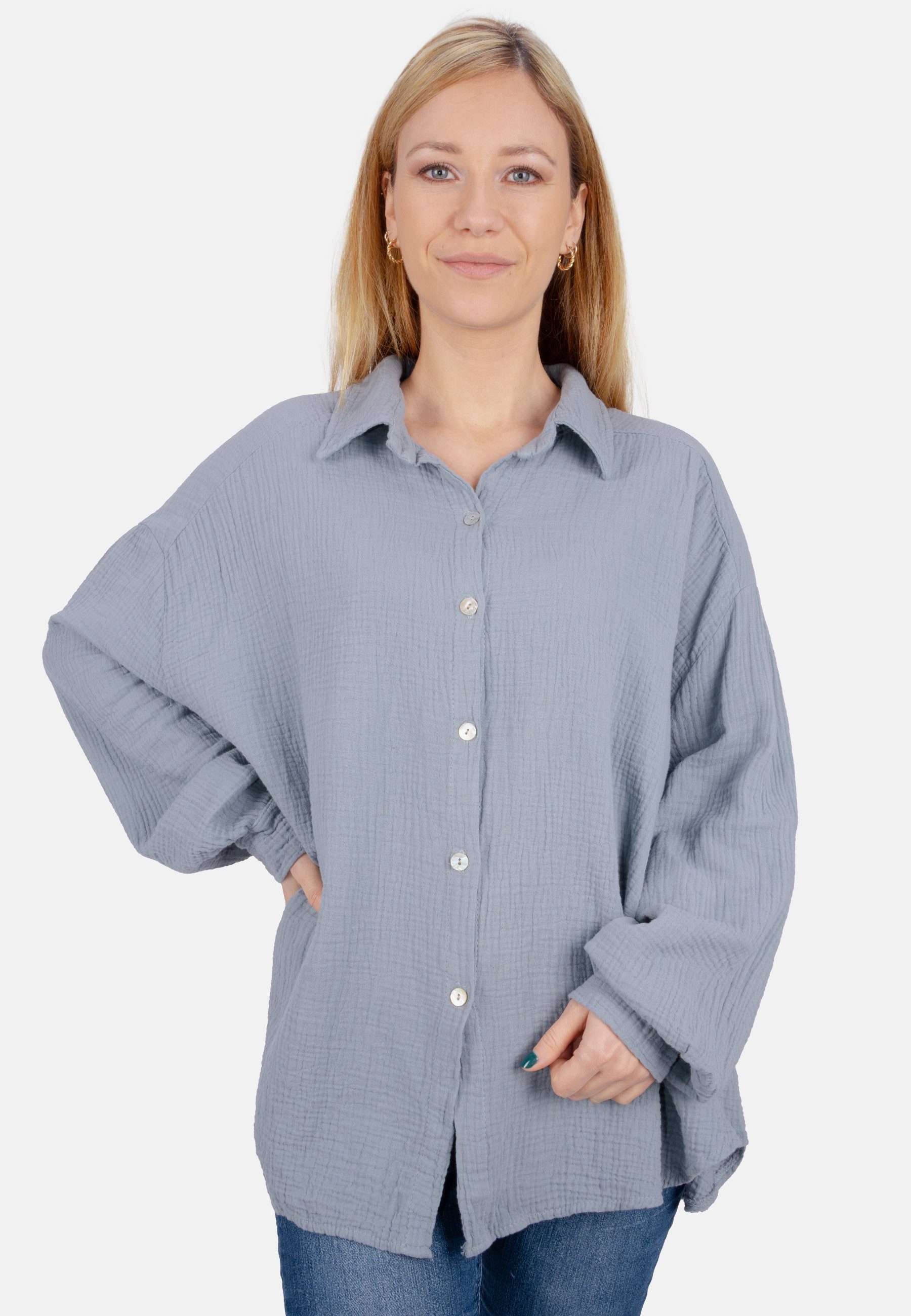 Seasons of April Hemdbluse Oversized Musselinbluse günstig online kaufen