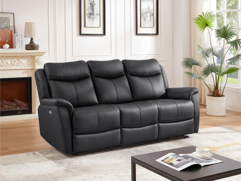 Relaxsofa 3-Sitzer elektrisch - Rindsleder - Schwarz - NOMAJO günstig online kaufen