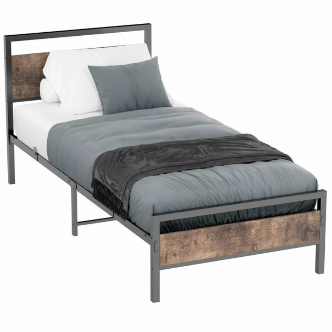 WISHDOR Metallbett Einzelbett Jugendbett (90 x 200 cm Schwarz), mit Kopftei günstig online kaufen