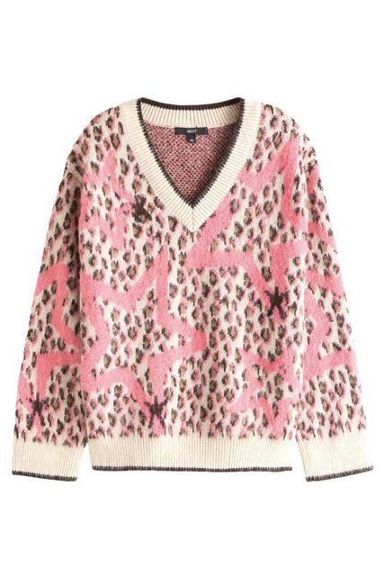 Next V-Ausschnitt-Pullover Pullover mit V-Ausschnitt und Leoparden-Print (1 günstig online kaufen