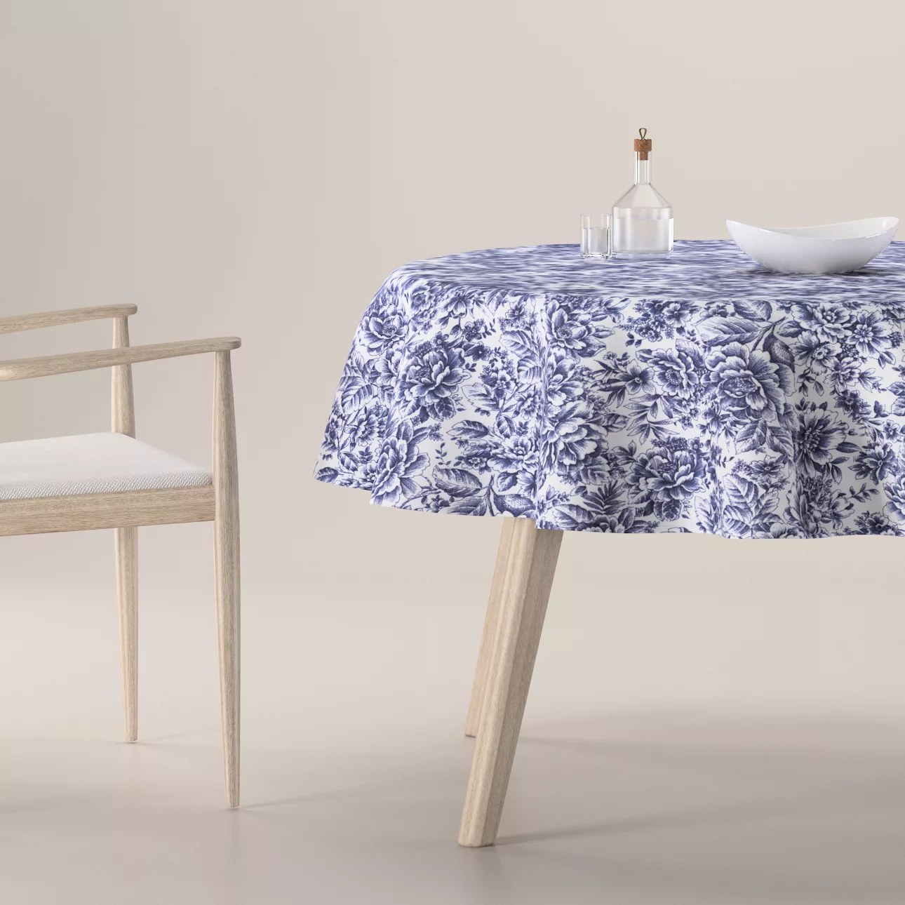 Runde Tischdecke, weiß-blau, Gardenia (144-04) günstig online kaufen