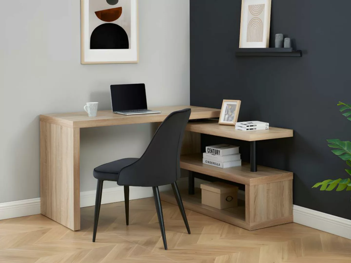 Schreibtisch - Tischplatte um 360° schwenkbar - MDF - Eichefarben - NICEPHO günstig online kaufen