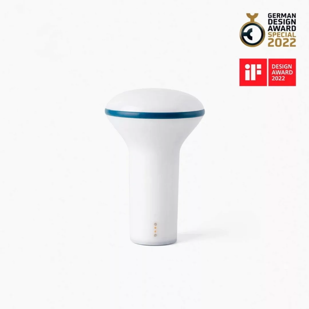 LED-Akku-Tischlampe Buddy, weiß/blau, Polycarbonat, Ø 11 cm günstig online kaufen