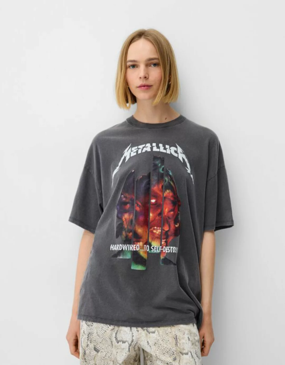 Bershka T-Shirt Metallica Damen M Grau günstig online kaufen