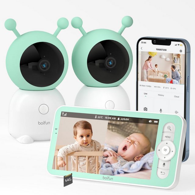 Boifun Video-Babyphone Babyphone mit 2 Kameras App Split-Screen-Anzeige, 2K günstig online kaufen