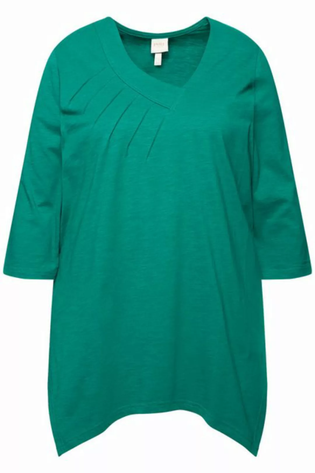 Ulla Popken Longshirt Shirt A-Linie V-Ausschnitt 3/4-Arm Biobaumwolle günstig online kaufen