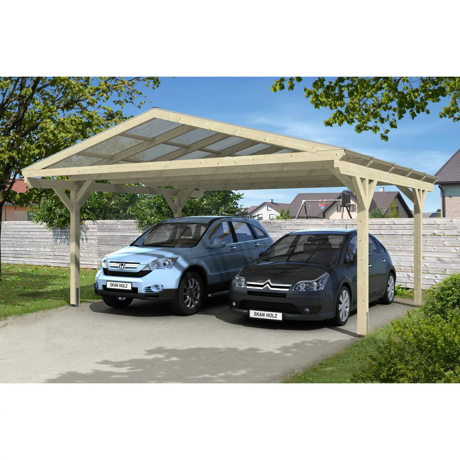 Skan Holz Satteldach-Carport Westerwald 570 cm x 541 cm gerade Kopfbänder günstig online kaufen