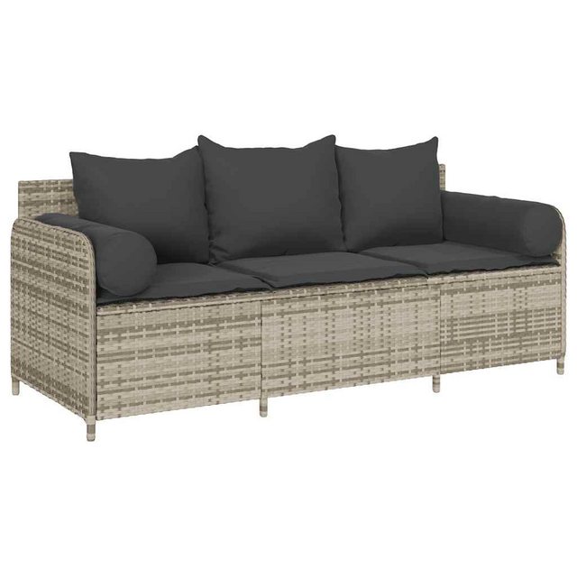 vidaXL Loungesofa Gartensofa mit Kissen 3-Sitzer Hellgrau Poly Rattan, 1 Te günstig online kaufen