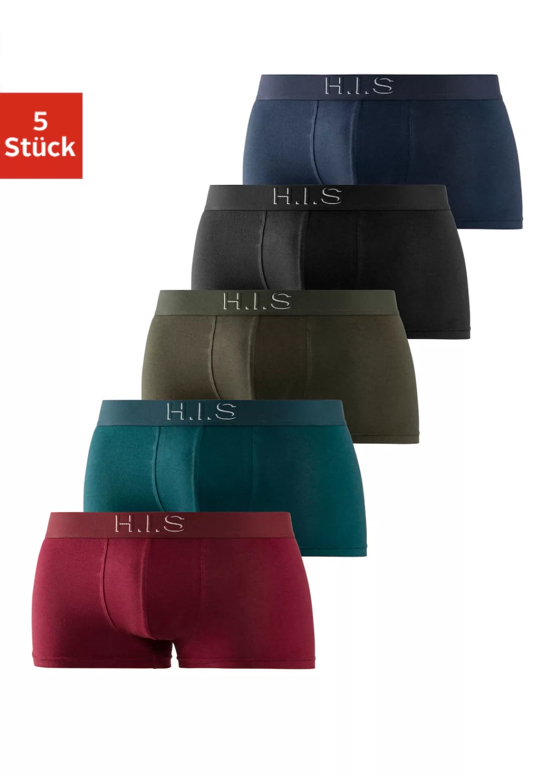 H.I.S Hipster, (Packung, 5 St.), Boxershorts am Webbund mit Logoschriftzug günstig online kaufen