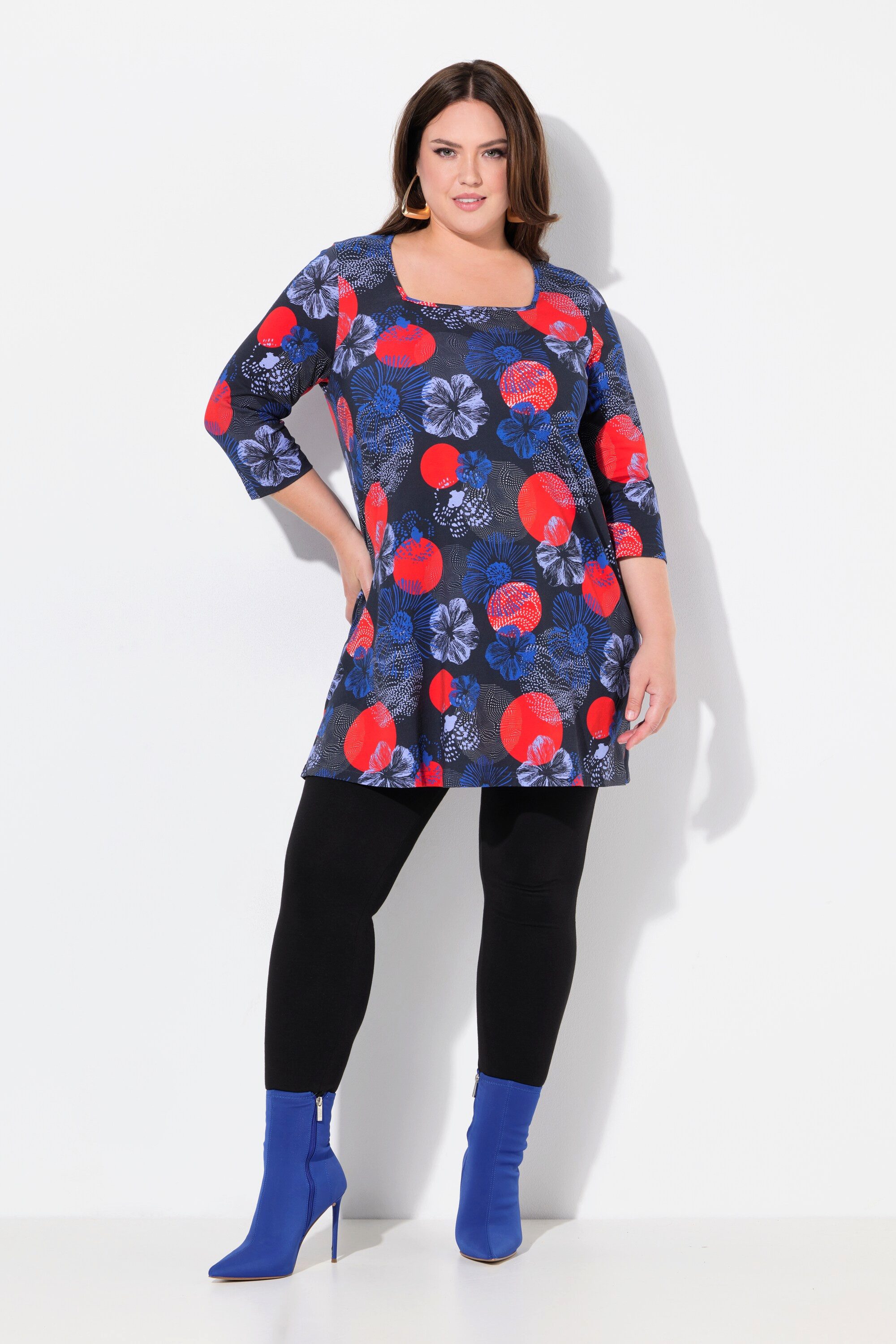 Ulla Popken Longshirt Longshirt A-Linie Carree-Ausschnitt günstig online kaufen