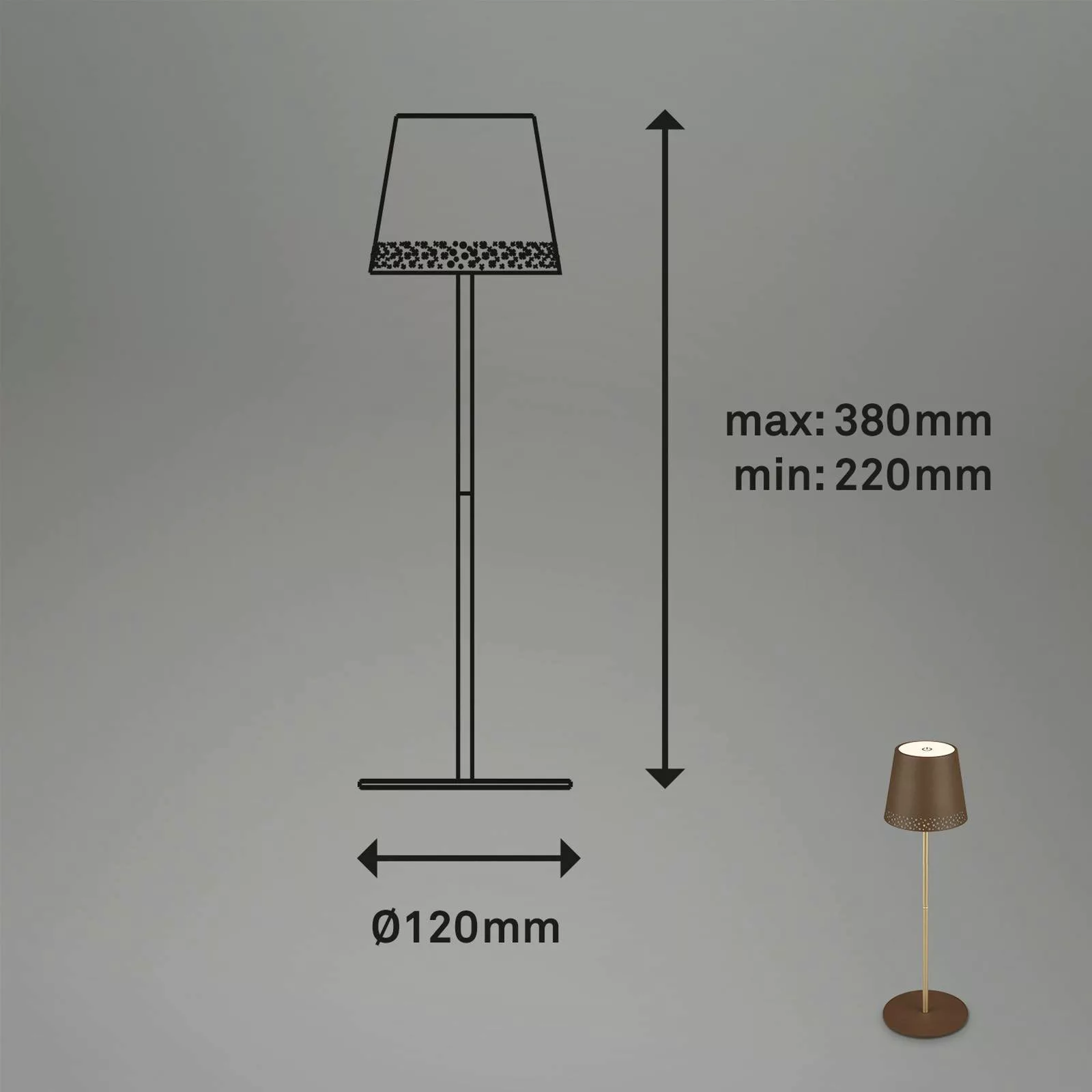 LED-Akku-Tischleuchte Kiki, braun/gold, IP44, 3.000K günstig online kaufen