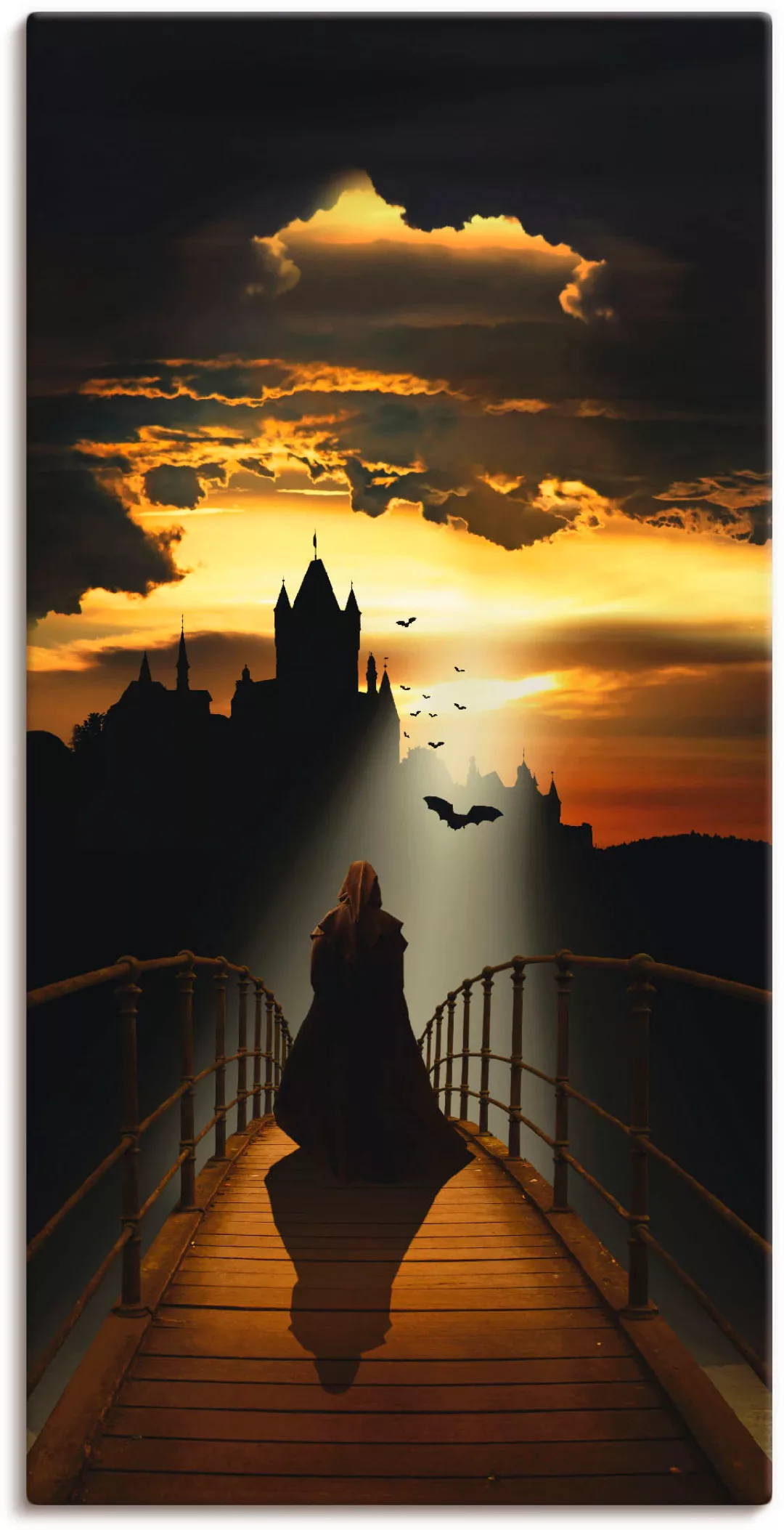 Artland Wandbild "Der Mönch auf dem Weg zur Burg", Dark Fantasy, (1 St.) günstig online kaufen