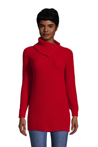 Longpullover mit geteiltem Kragen, Damen, Größe: S Normal, Rot, Baumwolle, günstig online kaufen