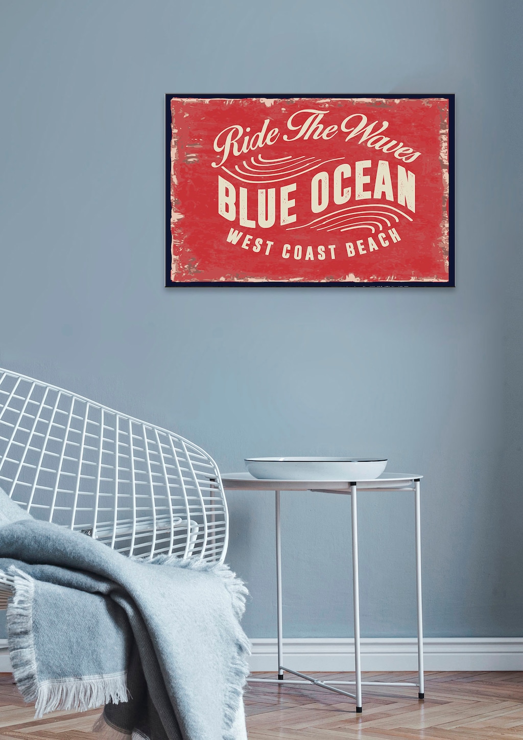 queence Metallbild "Blue Ocean", Schriftzüge-Schriftzug, (1 St.), Stahlschi günstig online kaufen