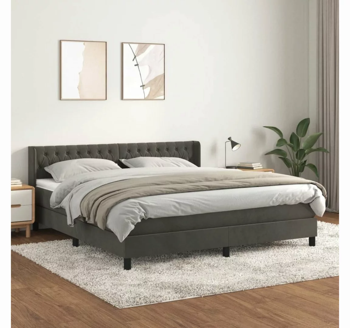 furnicato Bett Boxspringbett mit Matratze Dunkelgrau 160x200 cm Samt günstig online kaufen