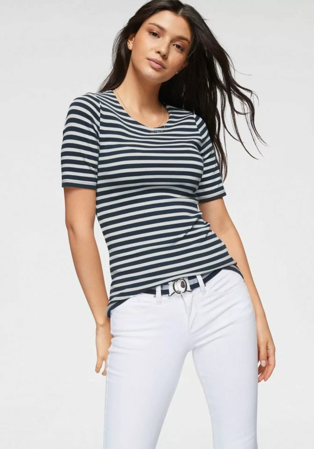 Gant T-Shirt STRIPED 1X1 RIB LSS T-SHIRT (1-tlg) mit charmantem Streifendes günstig online kaufen