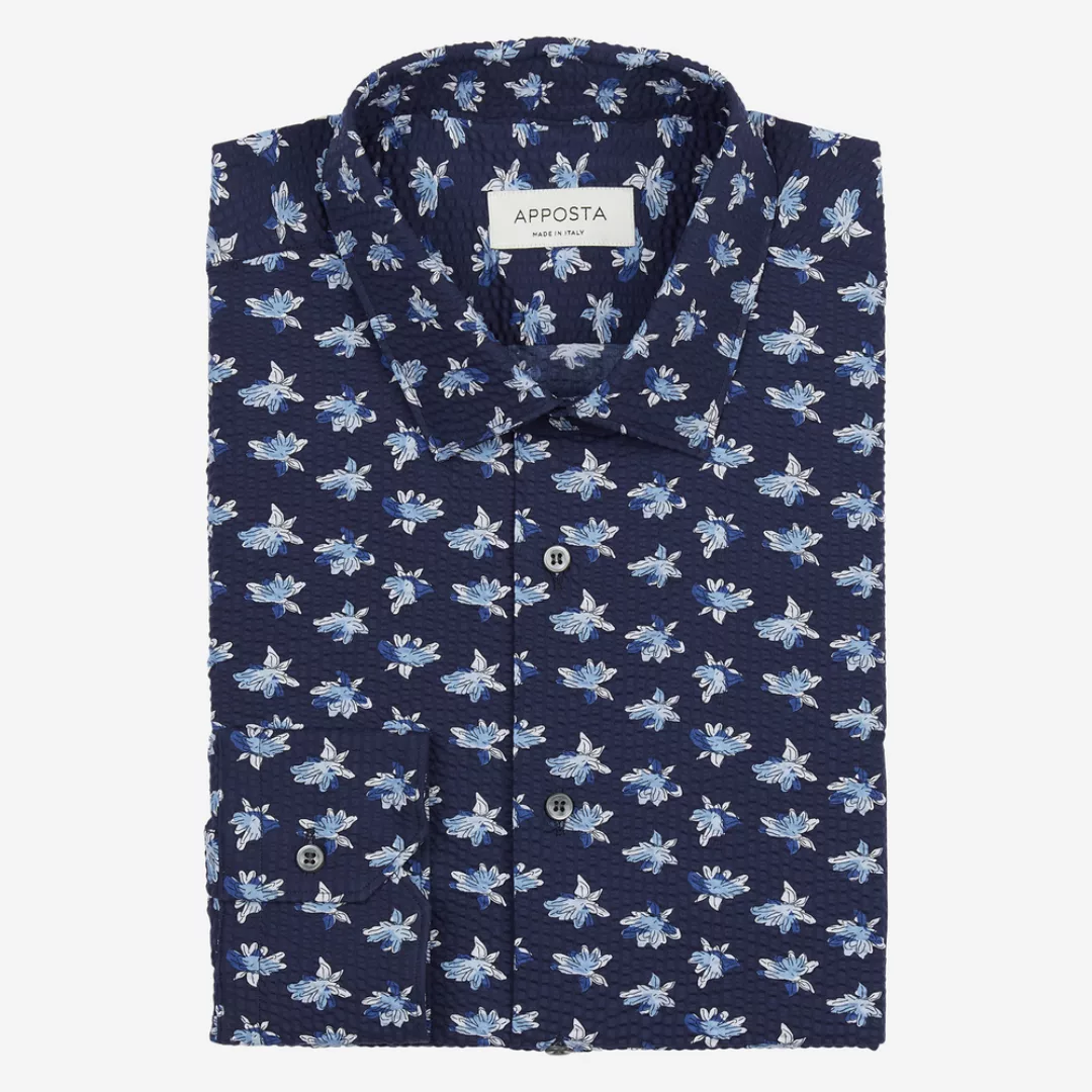 Hemd  blumenmuster  marineblau 100% reine baumwolle seersucker, kragenform günstig online kaufen