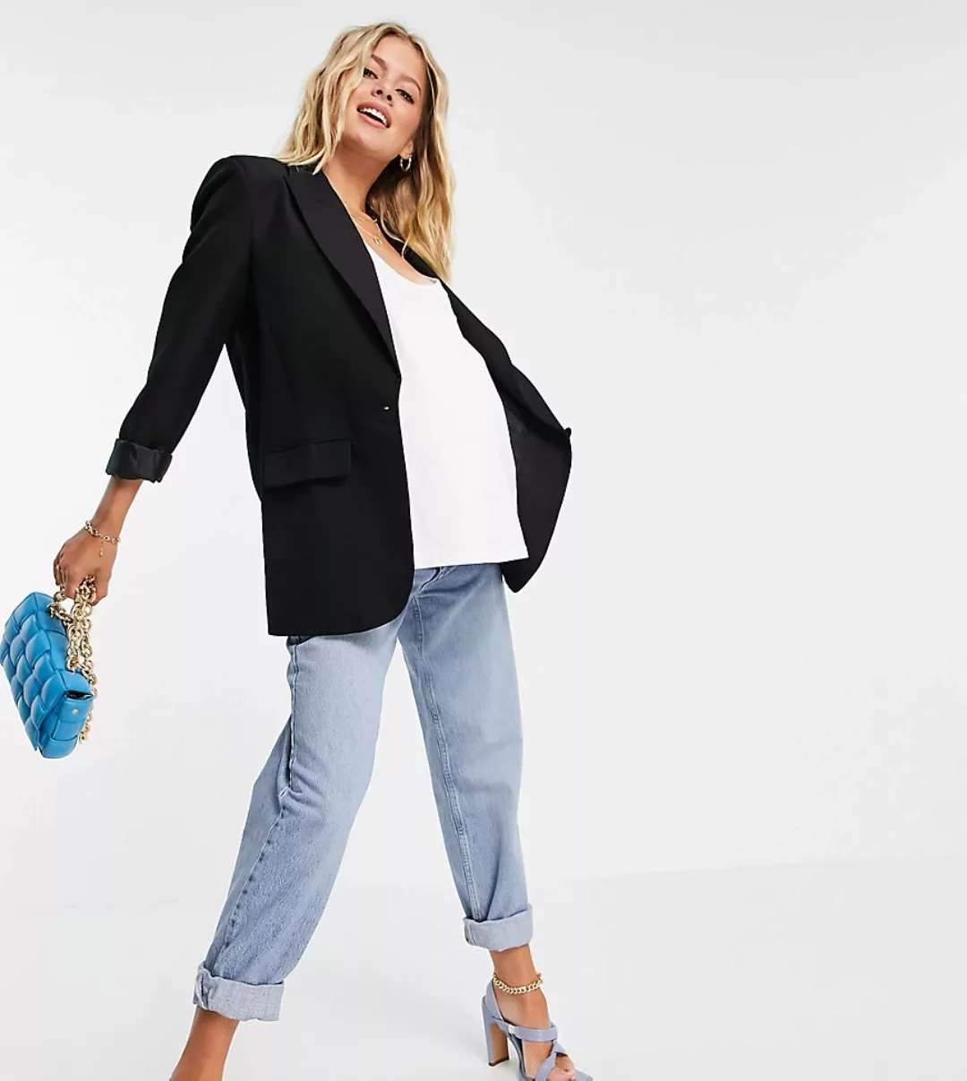 ASOS DESIGN Maternity – Lässige Mom-Jeans mit hohem Bund mit elastischen Se günstig online kaufen
