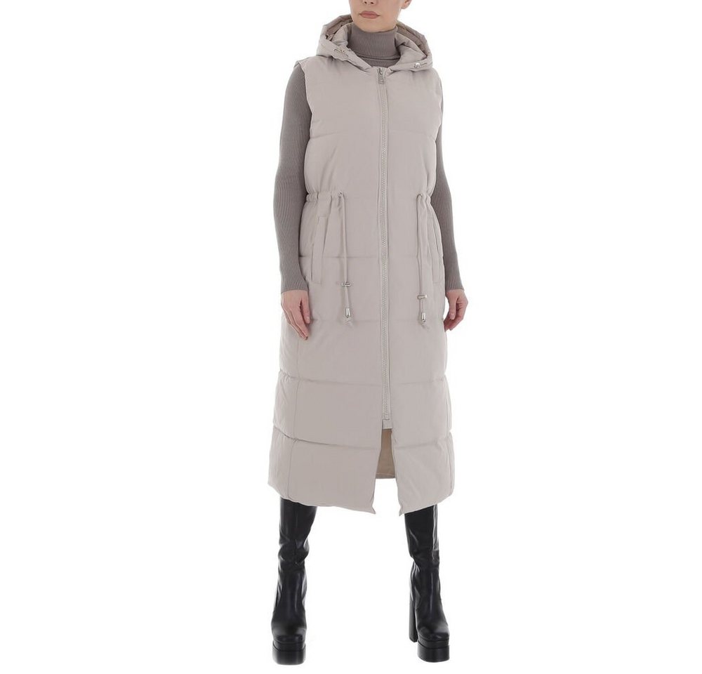 Ital-Design Longweste Damen Freizeit Kapuze Gefüttert Winterjacke in Beige günstig online kaufen