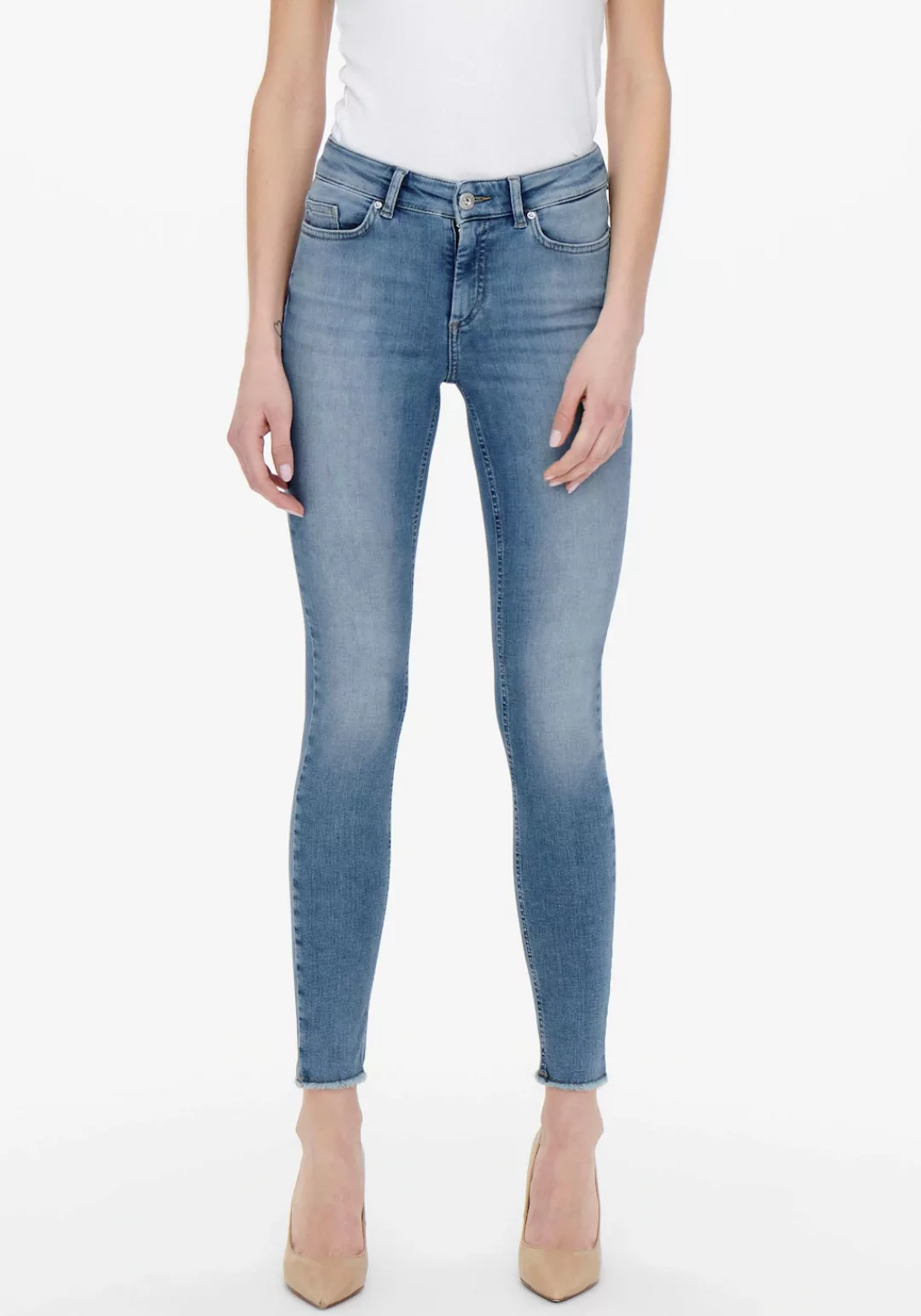 Only Damen Jeans ONLBLUSH LIFE MID SK ANK RAW REA155 - Skinny Fit - Blau - günstig online kaufen