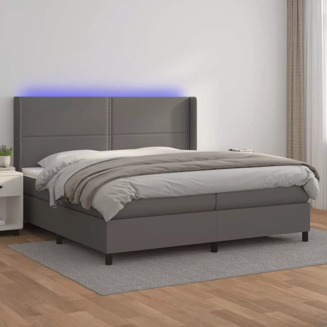 vidaXL Bettgestell Boxspringbett mit Matratze LED Grau 200x200 cm Kunstlede günstig online kaufen
