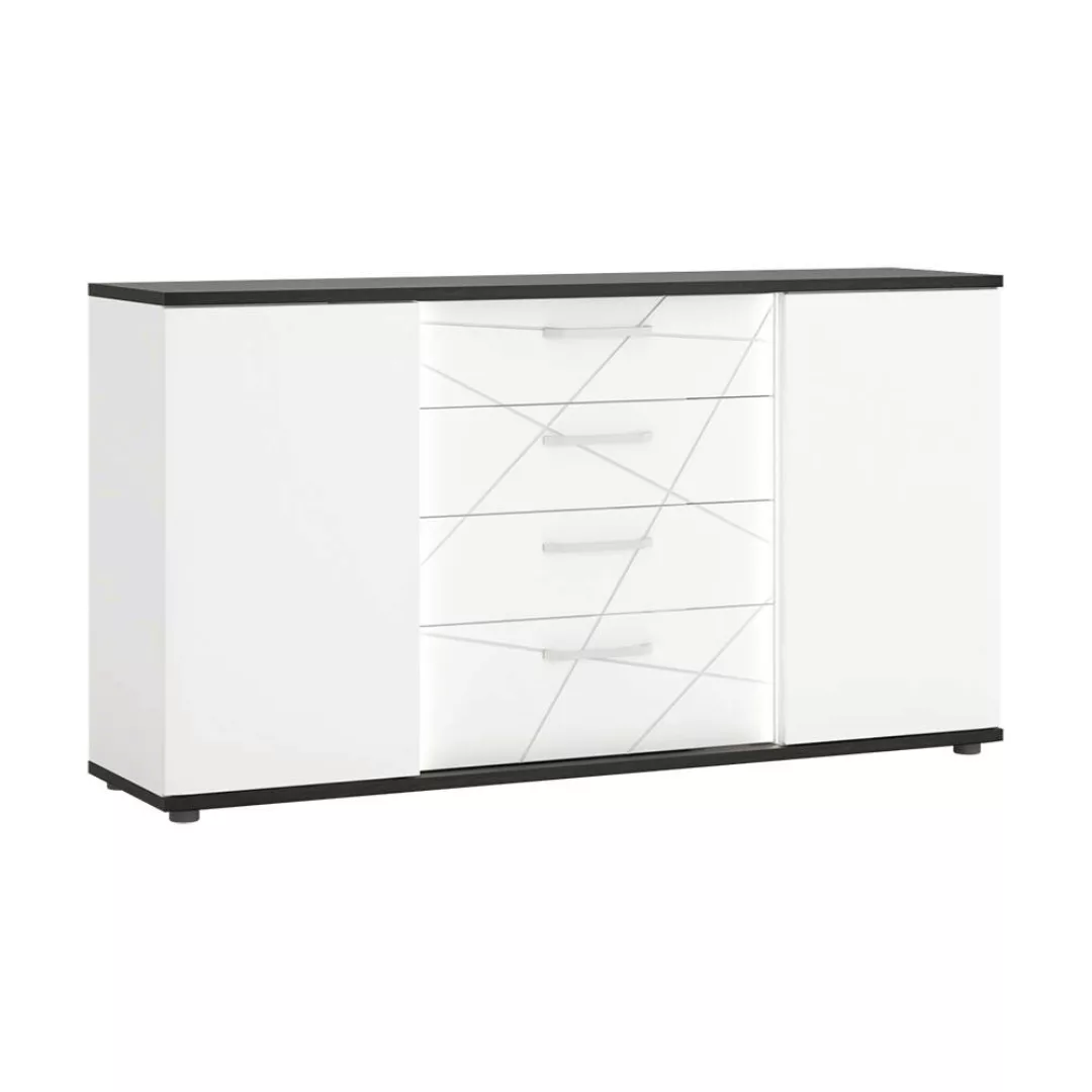 Sideboard 161cm in weiß Hochglanz mit Eiche schwarz, inkl. Beleuchtung, VIS günstig online kaufen