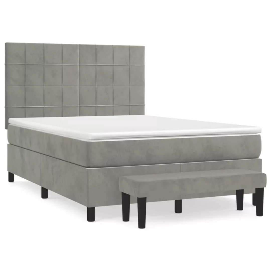 vidaXL Bettgestell Boxspringbett mit Matratze Hellgrau 140x200 cm Samt Bett günstig online kaufen