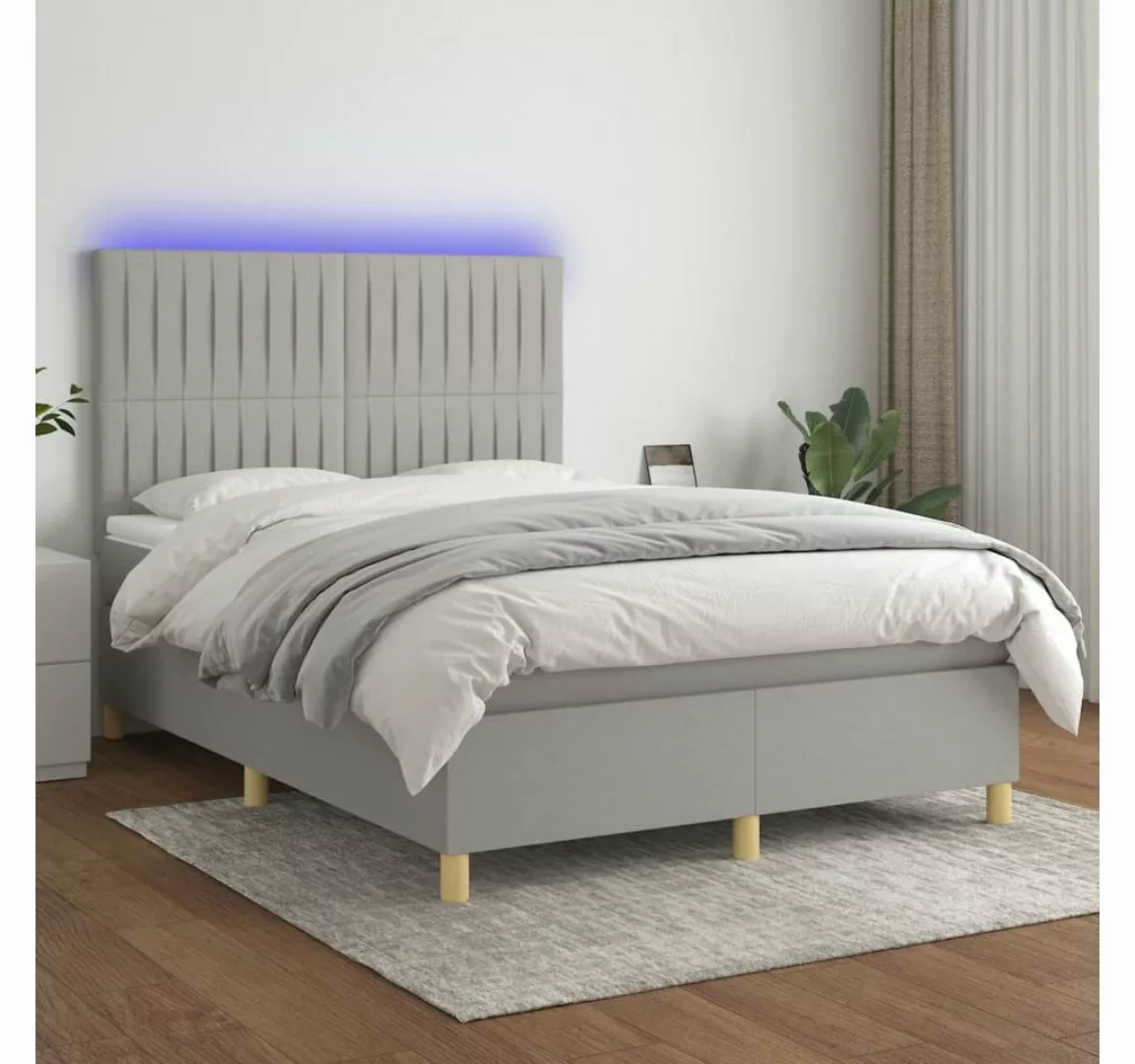 vidaXL Boxspringbett Boxspringbett mit Matratze LED Hellgrau 140x190 cm Sto günstig online kaufen