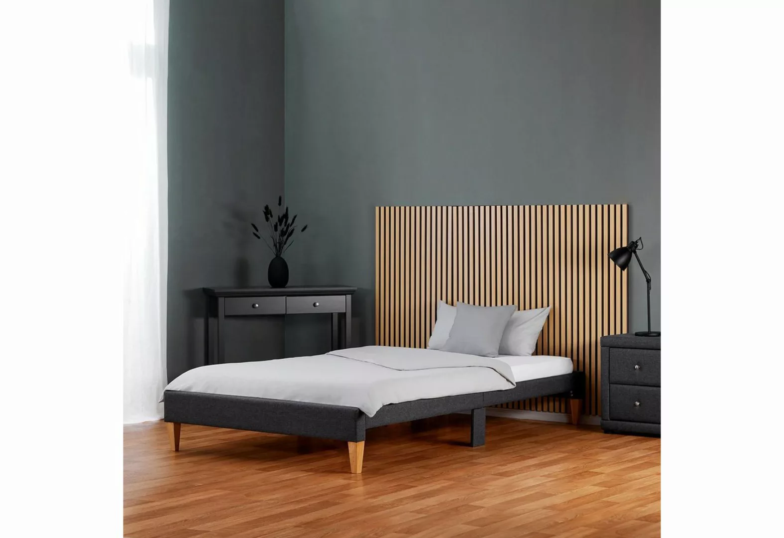 Homestyle4u Polsterbett 90x200 oder 140x200 cm Grau Bettgestell Holz, kein günstig online kaufen