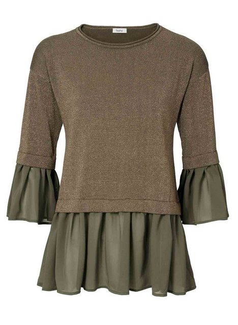 heine Wickelpullover Heine Damen 2-in-1-Pullover mit Chiffon, oliv-goldfarb günstig online kaufen