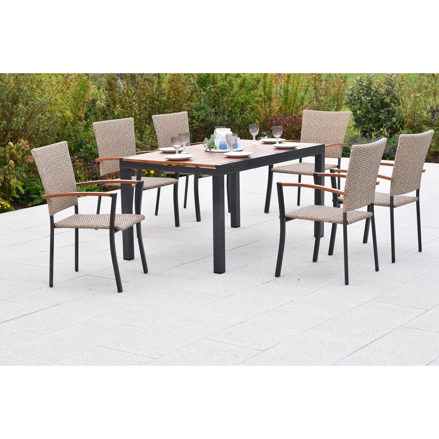 Merxx Teramo Set 7-tlg. 6 Stapelsessel Gartentisch Ausziehbar 150 (200) x 9 günstig online kaufen