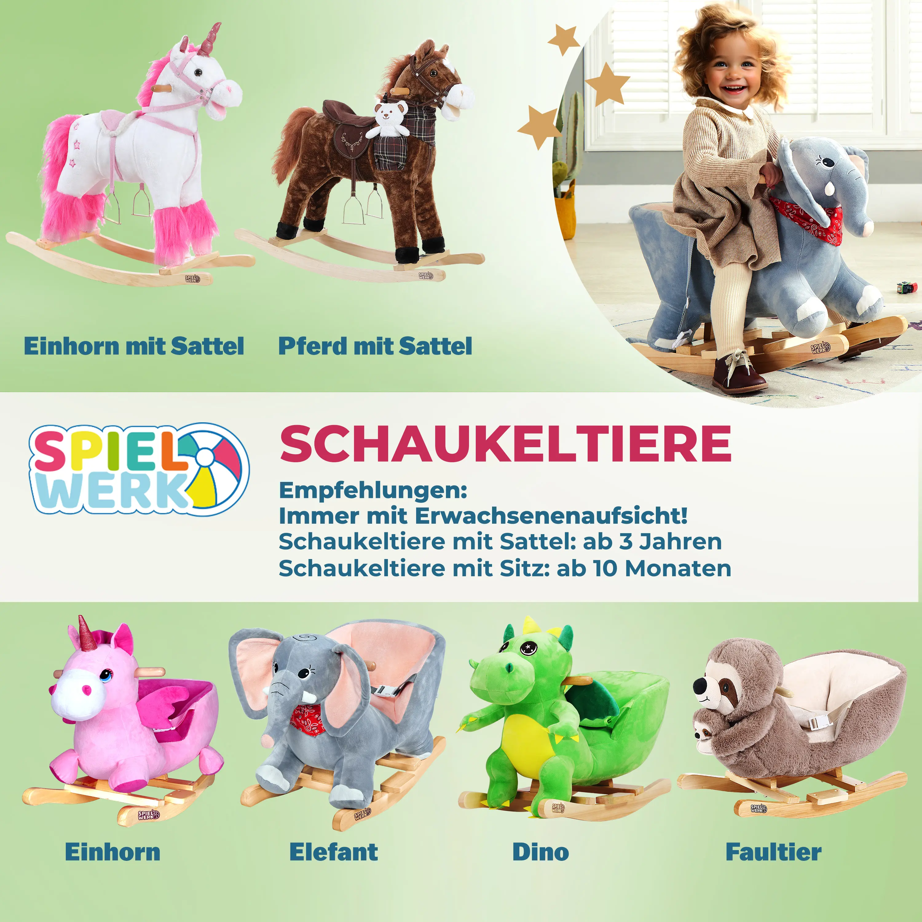 Schaukeltier Dino Grün mit Sicherheitsgurt günstig online kaufen