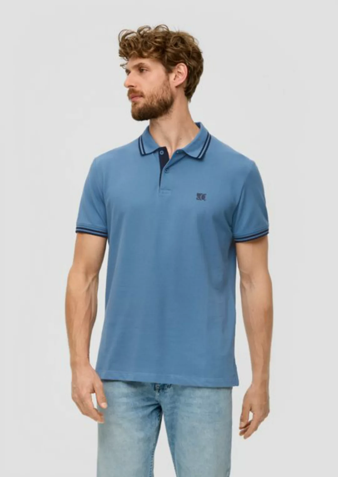 s.Oliver Kurzarmshirt Poloshirt mit Kontrast-Details Kontrast-Details, Logo günstig online kaufen