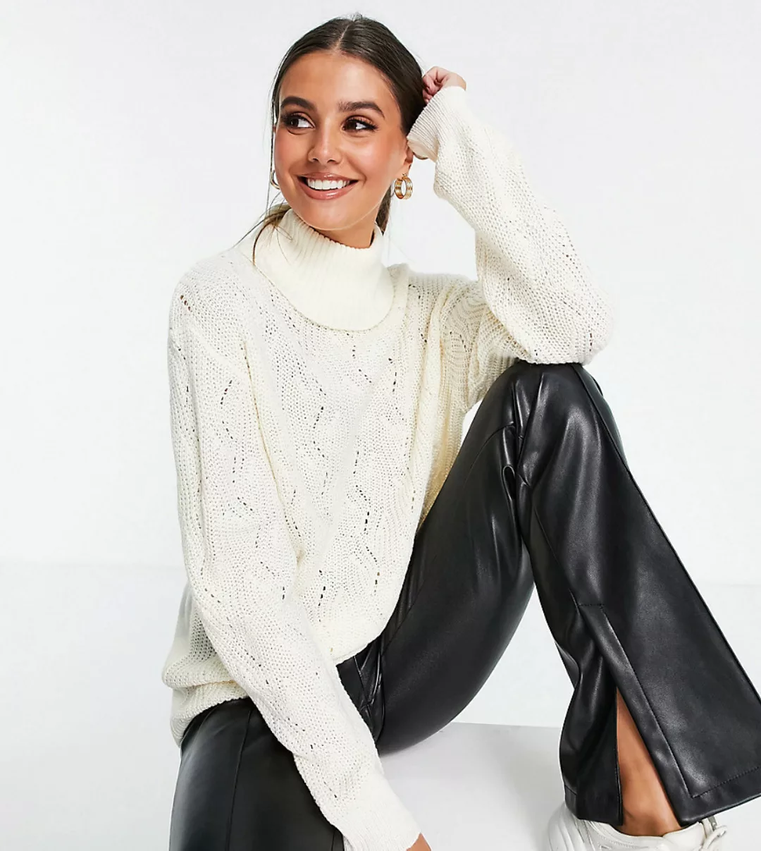 Threadbare Tall – Valeria – Hochgeschlossener Pullover in Weiß mit Stickver günstig online kaufen