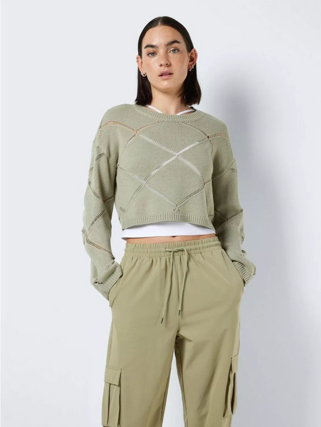 Noisy may Strickpullover Cropped Strickpullover mit Lochstrick Details NMJU günstig online kaufen