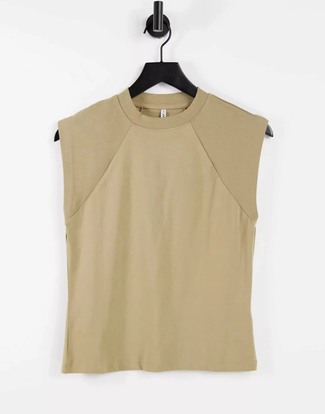 Only – T-Shirt aus Bio-Baumwolle in Kamelbraun mit betonter Schulterpartie- günstig online kaufen