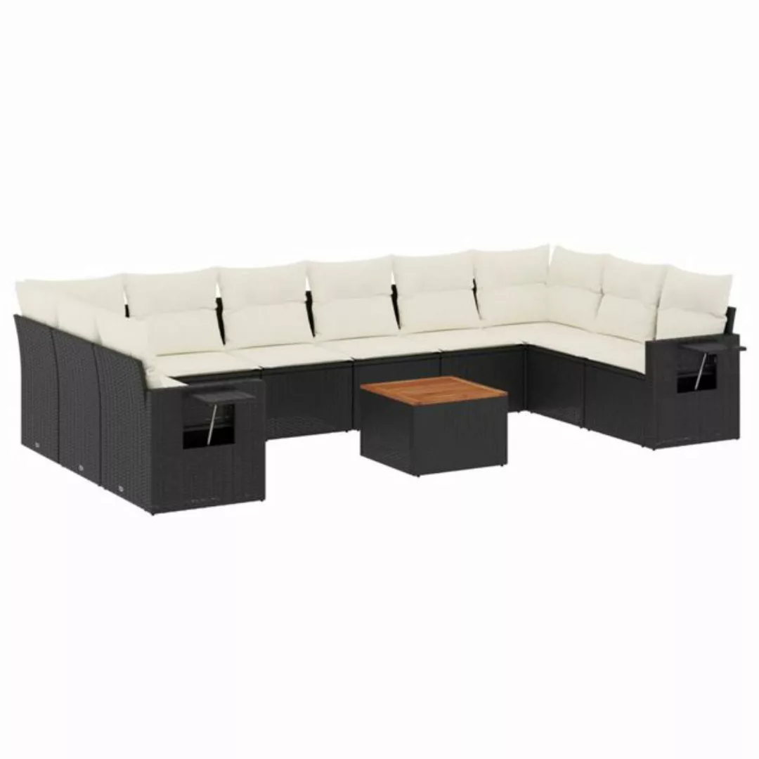 vidaXL Sofaelement 11-tlg. Garten-Sofagarnitur mit Kissen Schwarz Poly Ratt günstig online kaufen