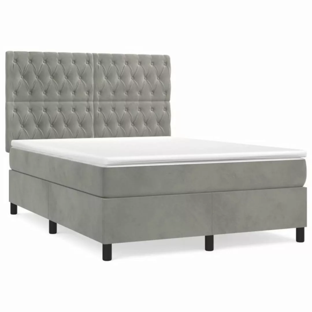 furnicato Bett Boxspringbett mit Matratze Hellgrau 140x200 cm Samt günstig online kaufen